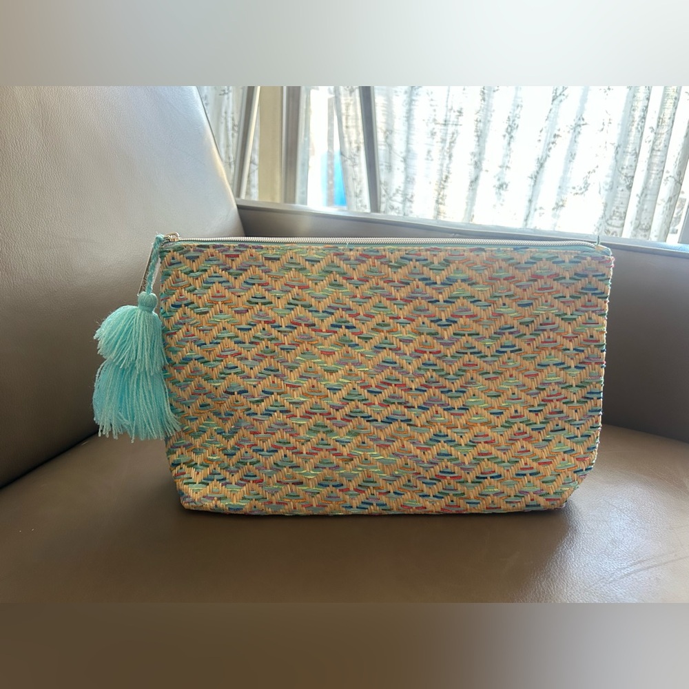 Lancome Colorful Woven Clutch with Aqua Tassel